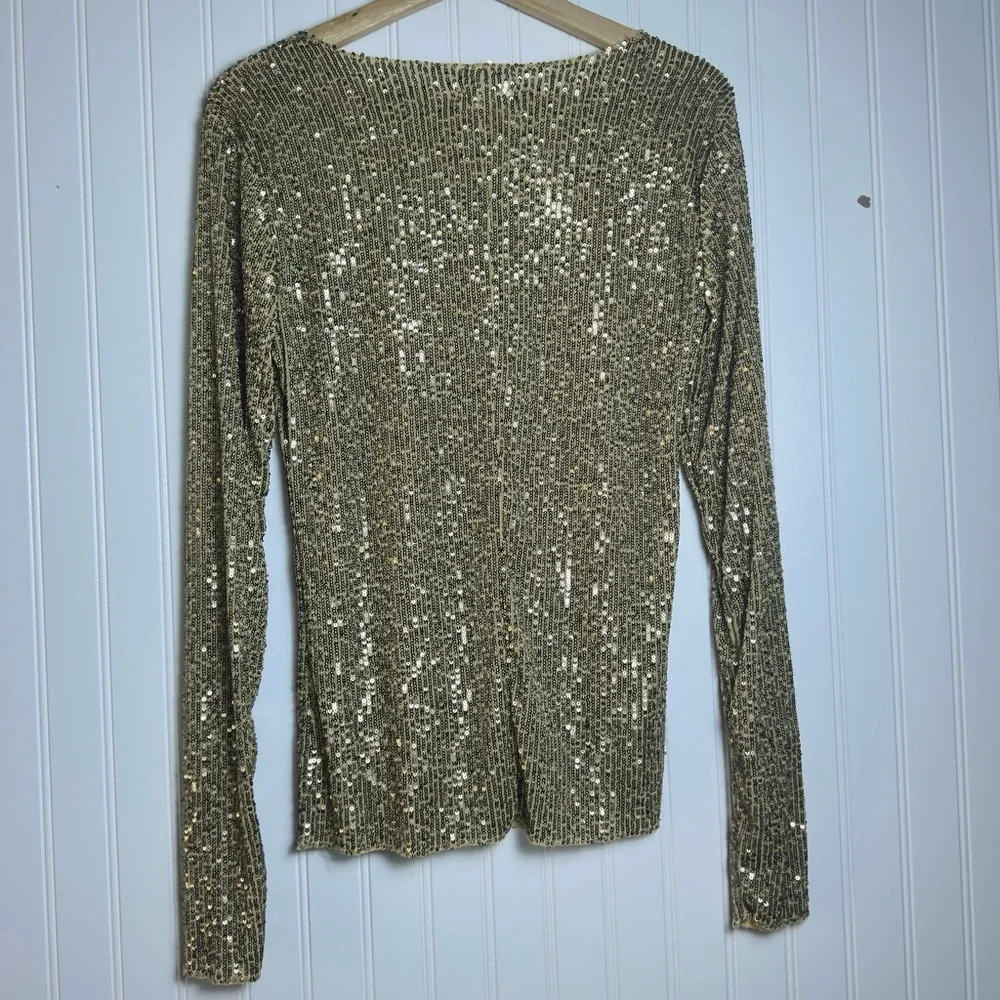 Free People Gold Sequin Crew Neck Long Sleeve Top Pull Over NWT - Picture 8 of 13